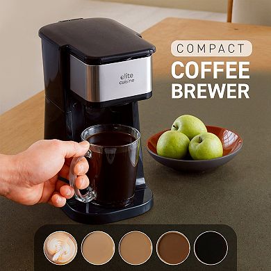 Elite Cuisine Single Serve Personal Coffee Maker with Stainless Steel Travel Mug