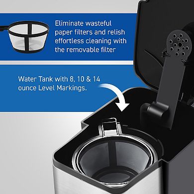 Elite Cuisine Single Serve Personal Coffee Maker with Stainless Steel Travel Mug