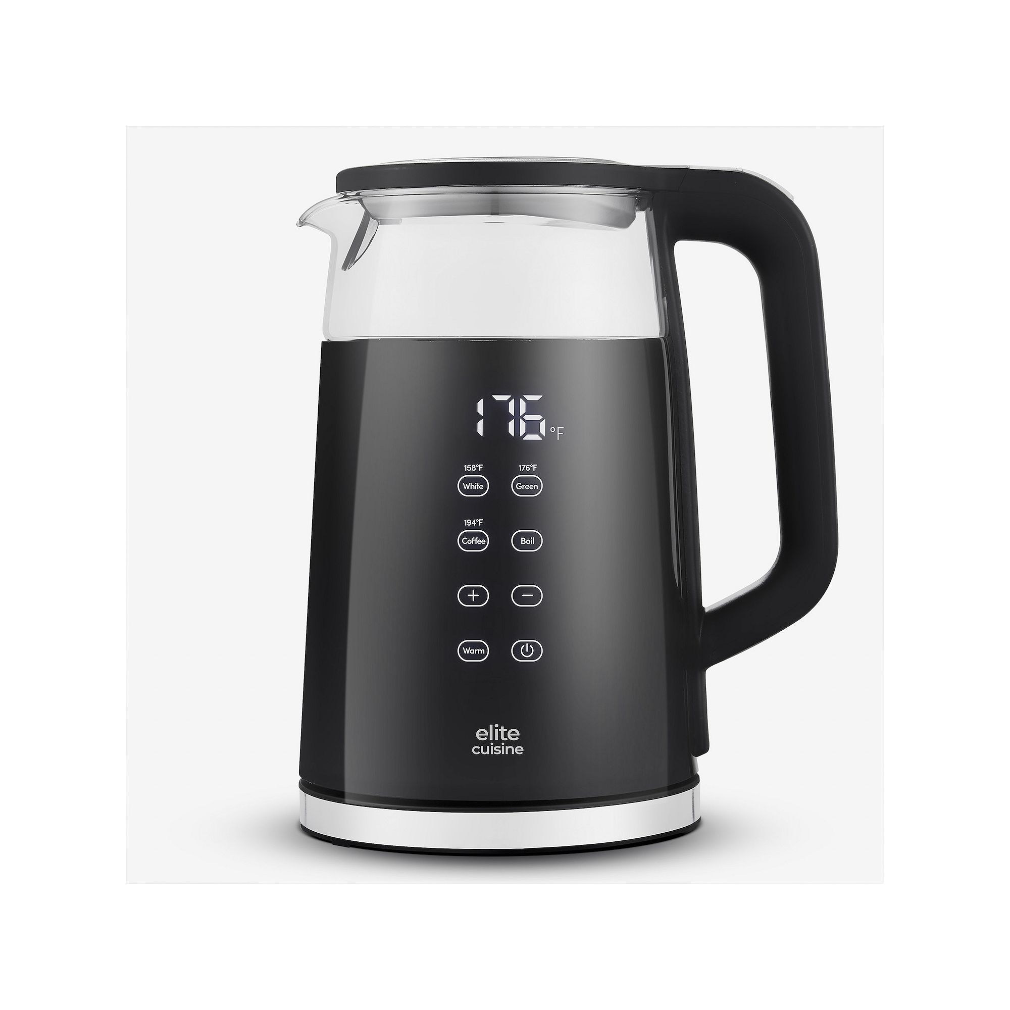 Elite Cuisine 1.8Qt Double Wall Cool Touch Glass Digital Tea Kettle, Keep W