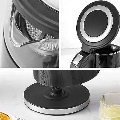 Elite Cuisine 1.8Qt Double Wall Cool Touch Glass Digital Tea Kettle, Keep Warm
