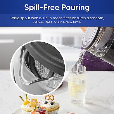 Elite Cuisine 1.8Qt Double Wall Cool Touch Glass Digital Tea Kettle, Keep Warm