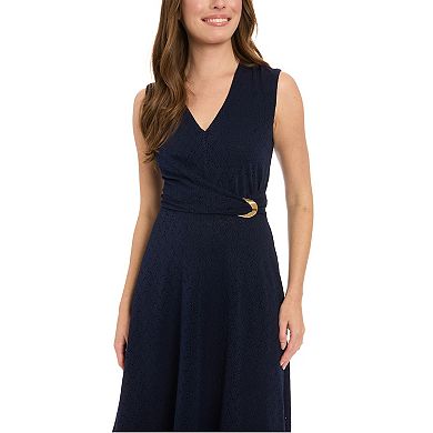 Women's London Times V-Neck Side Buckle Fit & Flare Dress