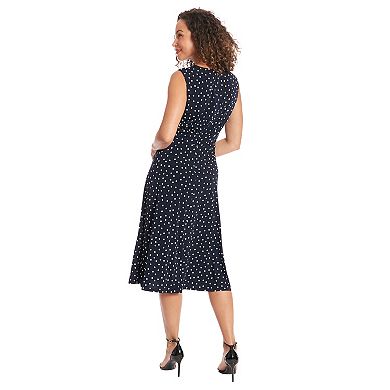 Women's London Times Dot Sleeveless Inset Waist Dress