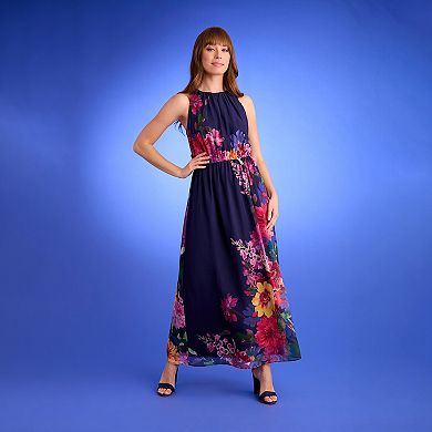 Women's London Times Sleeveless Keyhole Neckline Elastic Waist Maxi Dress