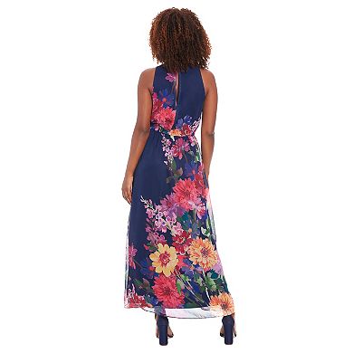 Women's London Times Sleeveless Keyhole Neckline Elastic Waist Maxi Dress