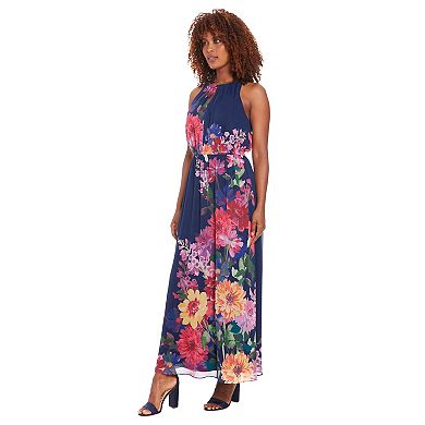 Women's London Times Sleeveless Keyhole Neckline Elastic Waist Maxi Dress