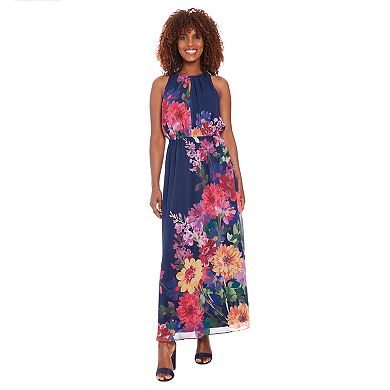 Women's London Times Sleeveless Keyhole Neckline Elastic Waist Maxi Dress