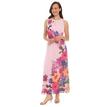 Women's London Times Sleeveless Keyhole Neckline Elastic Waist Maxi Dress