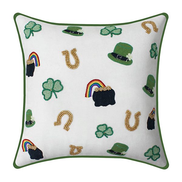 Celebrate Together St. Patrick's Day St. Pats Beaded Icons 16x16 Pillow - Kelly Green