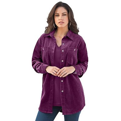 Roaman's Women's Plus Size Corduroy Button-Front Shirt