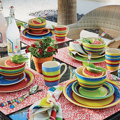 Brylanehome Santa Fe Hand-painted Striped Stoneware Dinnerware