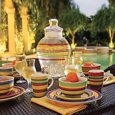 BrylaneHome Santa Fe Hand-Painted Striped Stoneware Dinnerware Set