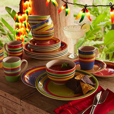 BrylaneHome Santa Fe Hand-Painted Striped Stoneware Dinnerware Set