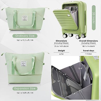 Merax Front Opening 20-inch Carry-on Luggage With Expandable Travel Bag Set