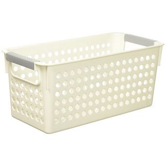 White Rectangular Plastic Shelf Organizer Basket With Handles