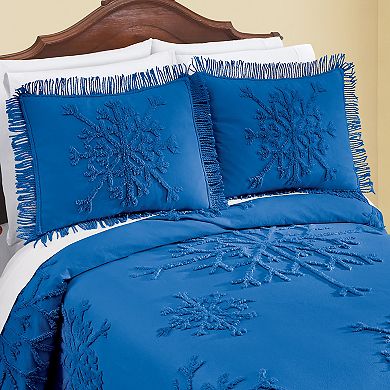 Collections Etc Tufted Snowflake Chenille Fringe Border Pillow Sham