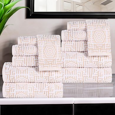 SUPERIOR 12-Piece Cotton Geometric Jacquard Plush Absorbent Towel Set