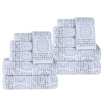 SUPERIOR 12 pc Cotton Geometric Jacquard Plush Absorbent Towel Set