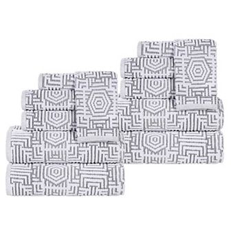 SUPERIOR 12 pc Cotton Geometric Jacquard Plush Absorbent Towel Set