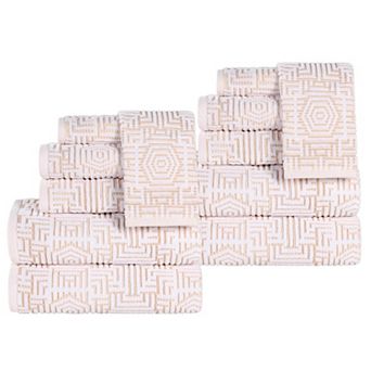 SUPERIOR 12 pc Cotton Geometric Jacquard Plush Absorbent Towel Set