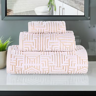 SUPERIOR 3-Piece Cotton Geometric Jacquard Plush Absorbent Towel Set