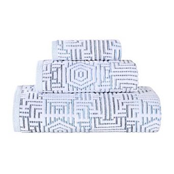 SUPERIOR 3 pc Cotton Geometric Jacquard Plush Absorbent Towel Set