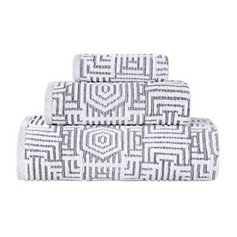 SUPERIOR 3 pc Cotton Geometric Jacquard Plush Absorbent Towel Set