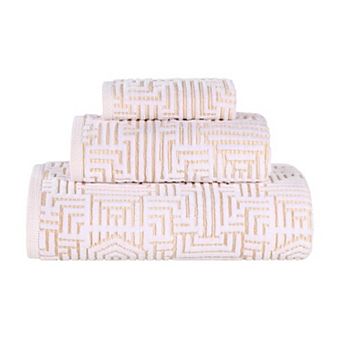 SUPERIOR 3 pc Cotton Geometric Jacquard Plush Absorbent Towel Set