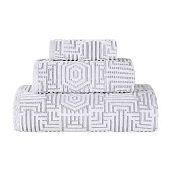 SUPERIOR 3 pc Cotton Geometric Jacquard Plush Absorbent Towel Set