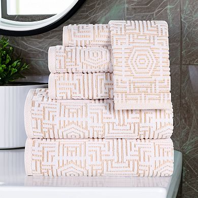 SUPERIOR 6-Piece Cotton Geometric Jacquard Plush Absorbent Towel Set
