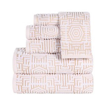 SUPERIOR 6 pc Cotton Geometric Jacquard Plush Absorbent Towel Set
