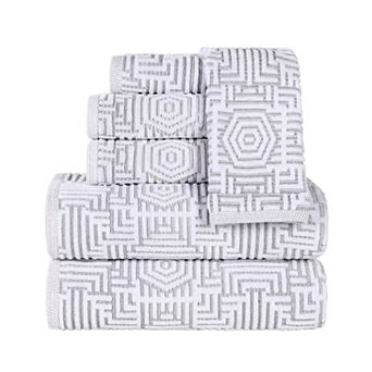 SUPERIOR 6 pc Cotton Geometric Jacquard Plush Absorbent Towel Set
