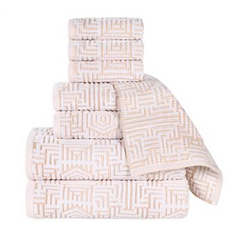 SUPERIOR 8 pc Cotton Geometric Jacquard Plush Absorbent Towel Set
