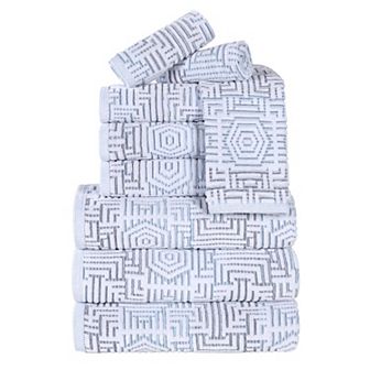 SUPERIOR 9 pc Cotton Geometric Jacquard Plush Absorbent Towel Set