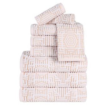 SUPERIOR 9 pc Cotton Geometric Jacquard Plush Absorbent Towel Set