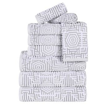 SUPERIOR 9 pc Cotton Geometric Jacquard Plush Absorbent Towel Set