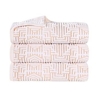 SUPERIOR 3-Peice Cotton Geometric Jacquard Plush Absorbent Bath Towel Set