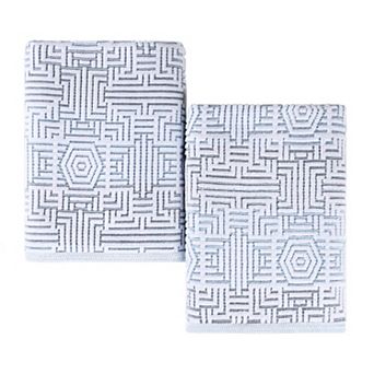 SUPERIOR 2 pc Cotton Geometric Jacquard Plush Absorbent Bath Sheet Set