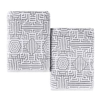 SUPERIOR 2 pc Cotton Geometric Jacquard Plush Absorbent Bath Sheet Set
