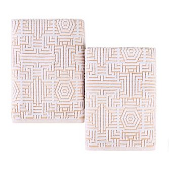 SUPERIOR 2 pc Cotton Geometric Jacquard Plush Absorbent Bath Sheet Set