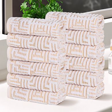 SUPERIOR 12-Piece Cotton Geometric Jacquard Plush Absorbent Face Towel Set