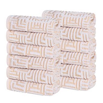 SUPERIOR 12 pc Cotton Geometric Jacquard Plush Absorbent Face Towel Set