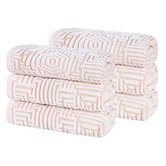 SUPERIOR 6-Peice Cotton Geometric Jacquard Plush Absorbent Hand Towel Set