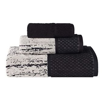 SUPERIOR 3 pc Lodie Cotton Jacquard Plush Absorbent Two-Toned Towel Set