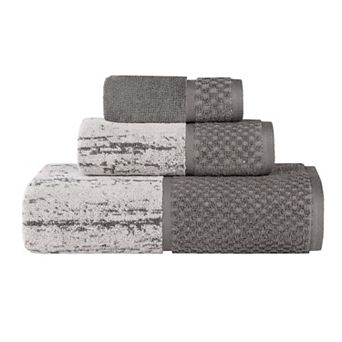 SUPERIOR 3 pc Lodie Cotton Jacquard Plush Absorbent Two-Toned Towel Set