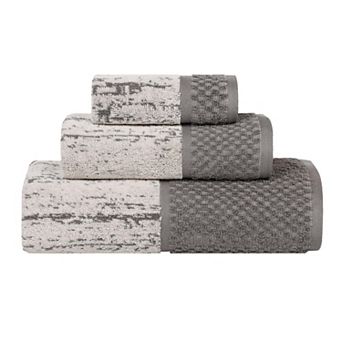 SUPERIOR 3 pc Lodie Cotton Jacquard Plush Absorbent Two-Toned Towel Set