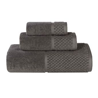 SUPERIOR Modern Cotton 3 pc Mid-Weight Solid Bathroom Towel Set with Textured Border