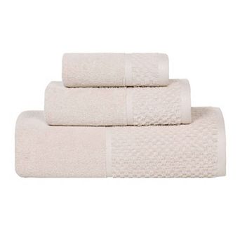 SUPERIOR Modern Cotton 3 pc Mid-Weight Solid Bathroom Towel Set with Textured Border