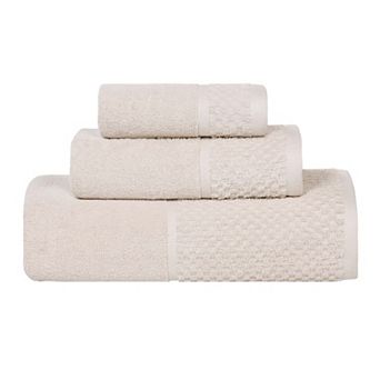 SUPERIOR 3 pc Lodie Cotton Solid Plush Absorbent Two-Toned Towel Set