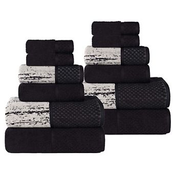 SUPERIOR Modern Cotton 12 pc Mid-Weight Solid and Patterned Mix Bathroom Towel Set